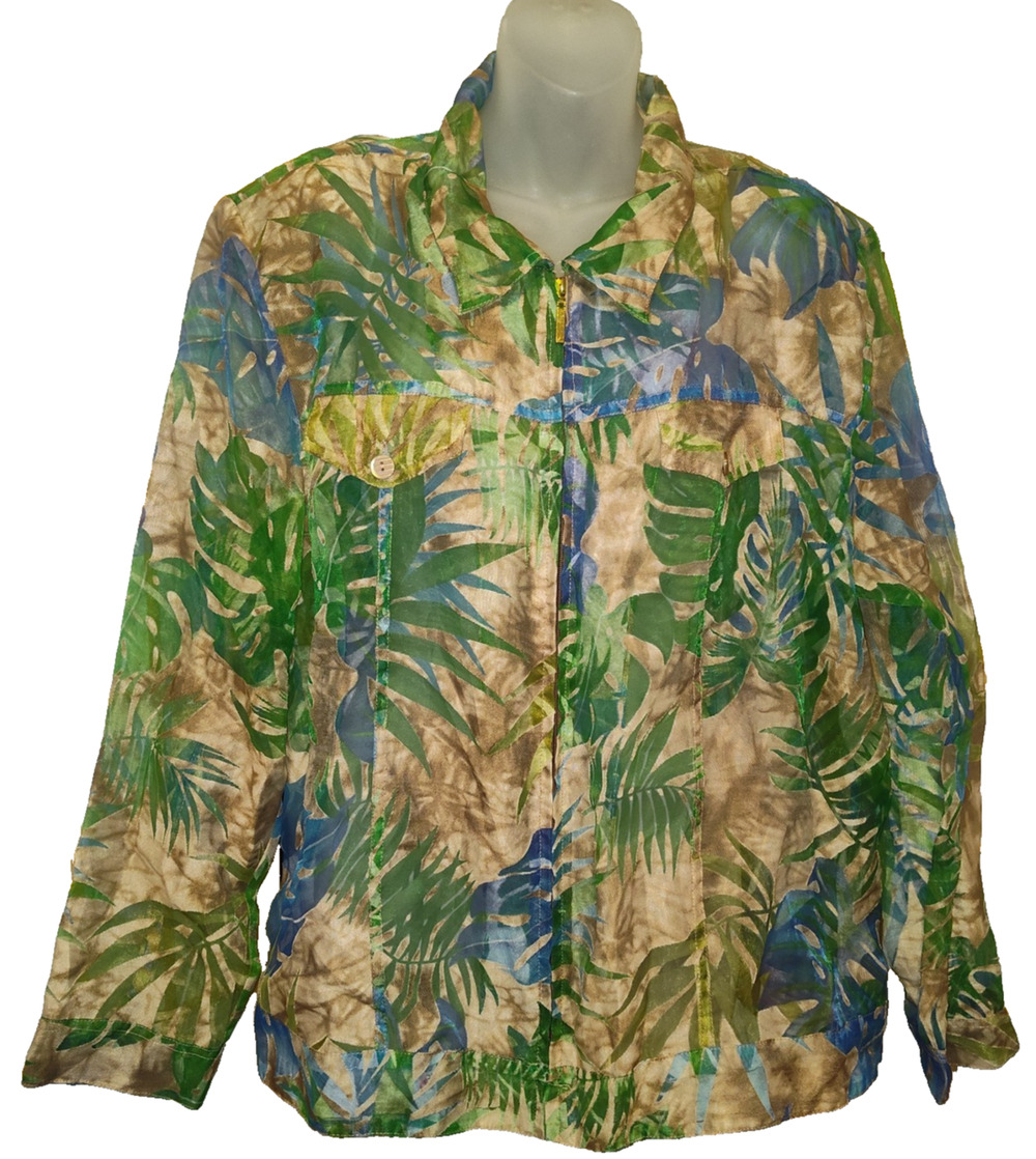 ELCC Women’s Multicolor Full Zip Tropical Leaf Print Top Size 2X BG40